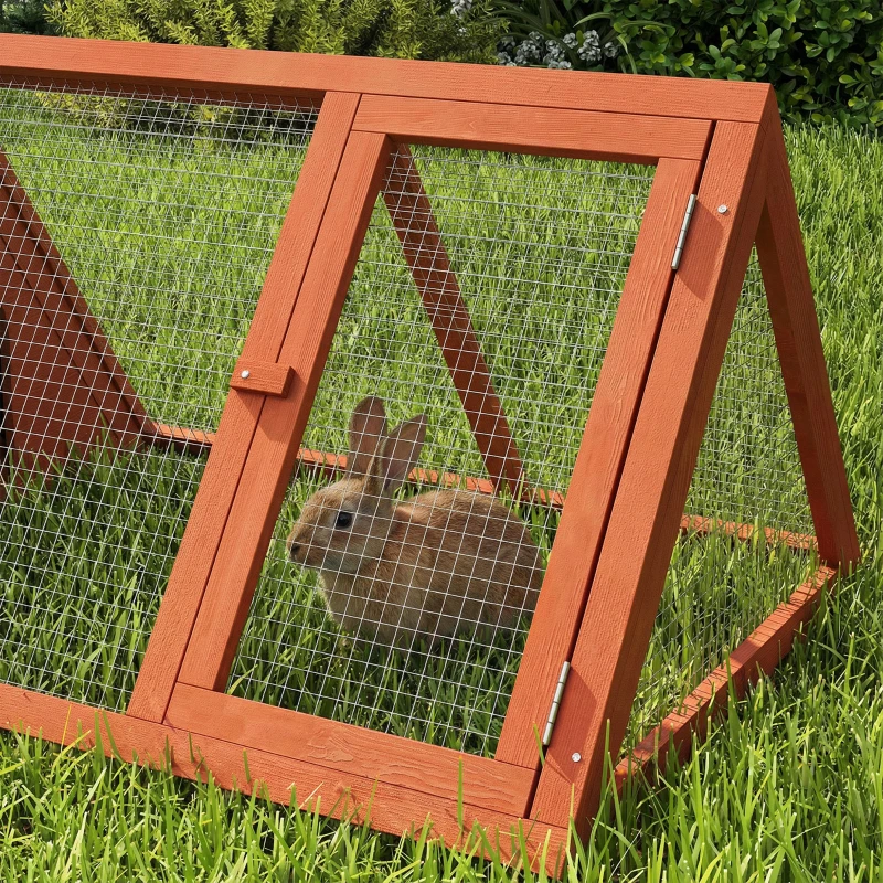 PawHut Rabbit Hutch, Wooden Guinea Pig Hutch with Run and Doors, Outdoor Triangle Bunny House for Rabbits,Duck and Chicken