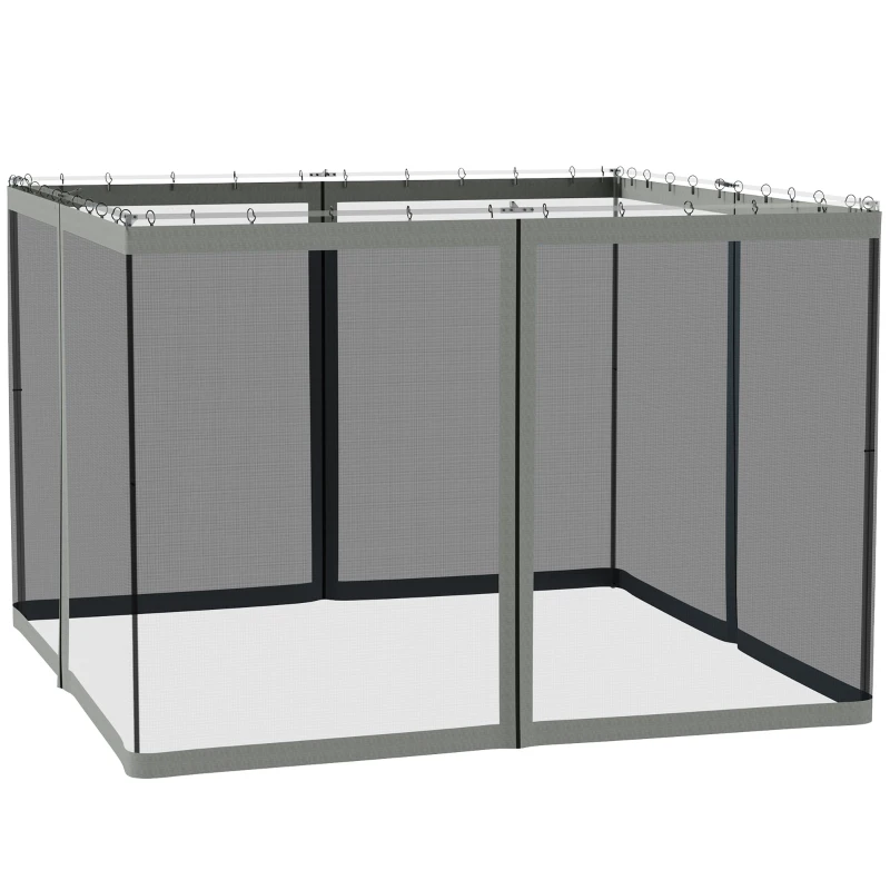 Outsunny Replacement Mosquito Netting for Gazebo 10' x 10' Black Screen Walls for Canopy with Zippers for Parties and Outdoor Activities, Dark Grey