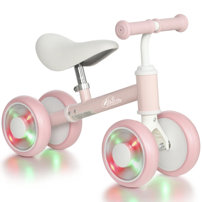 Qaba Baby Balance Bike for 12-24 Months Boys and Girls, Toddler Balance Bike with 4 Flashing Silent Wheels, Pink