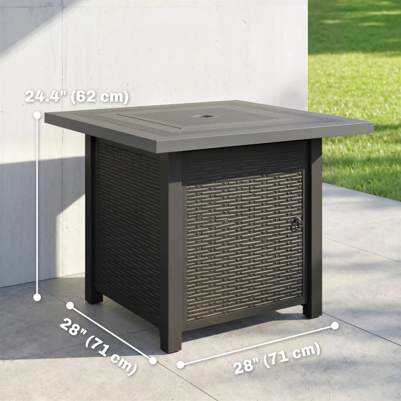 Outsunny Propane Fire Pit Table, 28" 40000 BTU Outdoor Gas Fire Table with Lava Rocks and Lid, Black