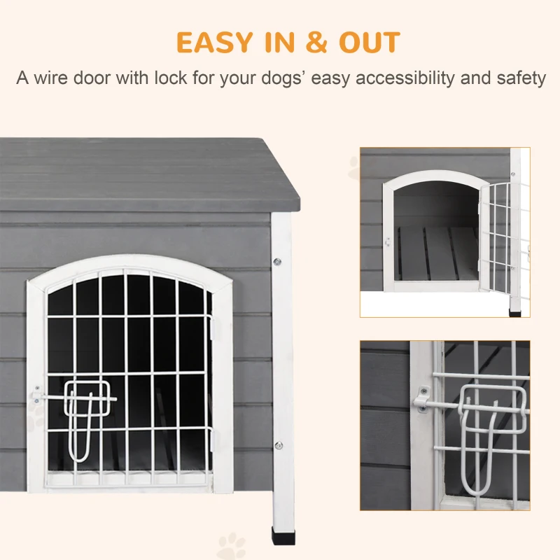 PawHut 31" Folding Dog House, Portable Pet Crate Kennel, Wooden Wire Cage for Miniature and Small Sized Dogs with Lockable Doors Open Top Removable Tray, Grey