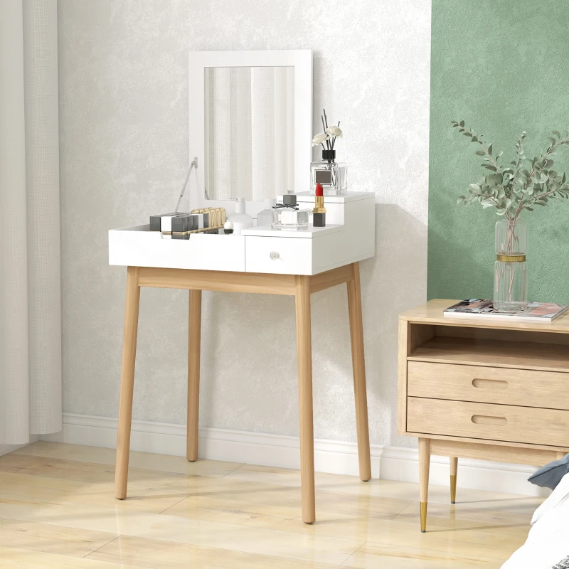 HOMCOM Makeup Vanity Table with Flip-up Mirror, Modern Dressing Table with 2 Drawers for Bedroom, White