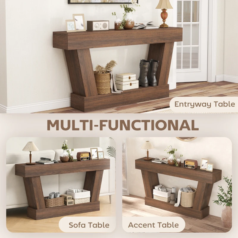 HOMCOM 63 Inch Vintage Console Table, Narrow Entryway Table with Open Shelf for Living Room, Brown