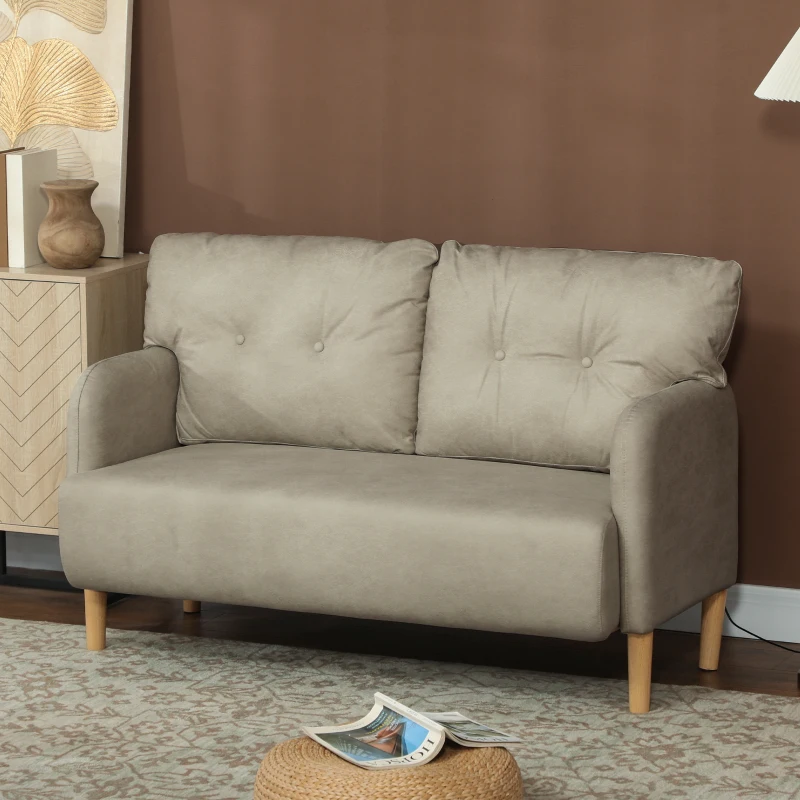 HOMCOM 58" 2 Seat Sofa, Modern Love Seats Furniture, Upholstered 2 Seater Couch, Solid Wood Frame, Beige