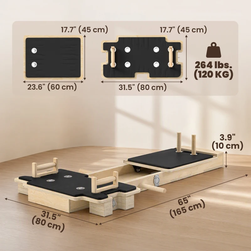 Soozier Foldable Pilates Reformer Machine, Multifunctional Pilates Board with Resistance Bands and Multi-Grips for Home Gym
