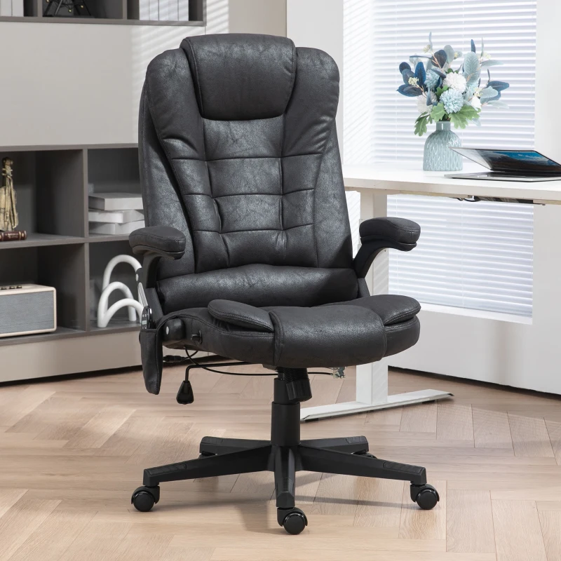 HOMCOM 6 Point Vibrating Massage Office Chair with Heat, Microfiber High Back Executive Office Chair with Reclining Backrest, Padded Armrests and Remote, Black
