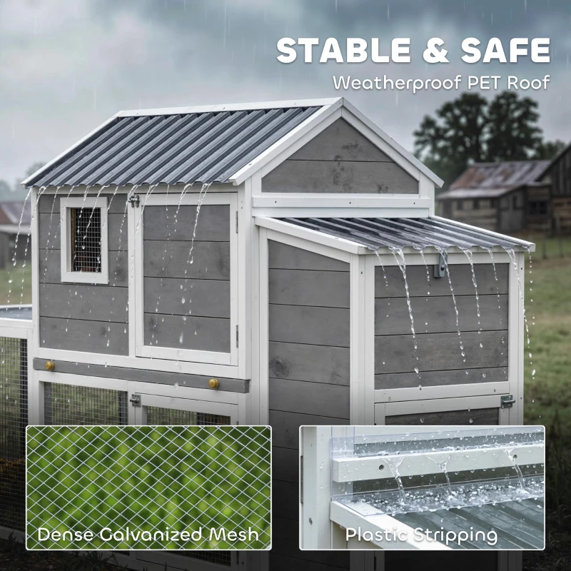 PawHut Large Chicken Coop, 134"L Wooden Chicken House with Run, Nesting Box, Slide-Out Tray, Waterproof Roof and Ramp