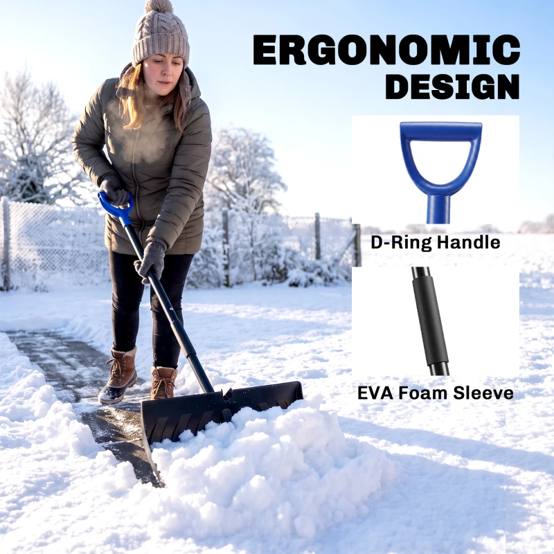 Outsunny 2-in-1 Snow Shovel and Ice Scraper, 22" Heavy Duty Snow Pusher with Metal Wear Strip, Ergonomic Handle for Driveway