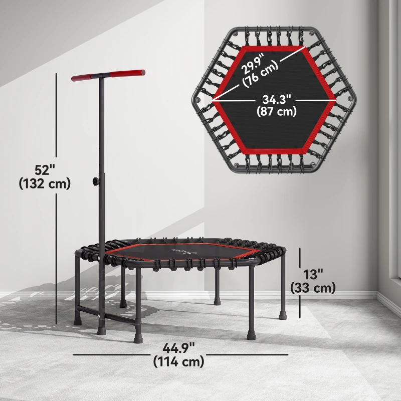 Soozier 45" Rebounder Trampoline for Adult, Quiet Bungee Rebounder with LED Lights and Adjustable Handle, Red