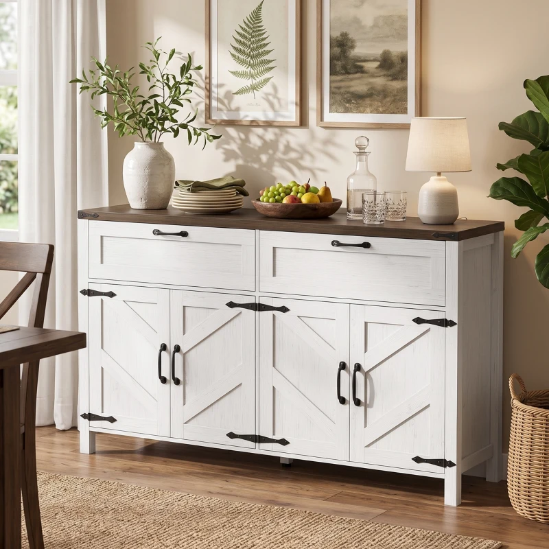 HOMCOM Sideboard Buffet Cabinet with Storage, 55" Large Farmhouse Kitchen Storage Cabinet with 2 Drawers and 4 Doors