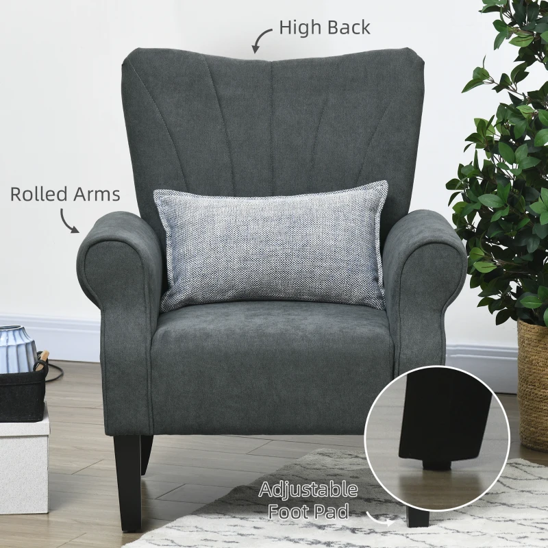 HOMCOM Fabric Armchair, Modern Accent Chair with Wood Legs for Living Room, Bedroom, Home Office, Dark Grey