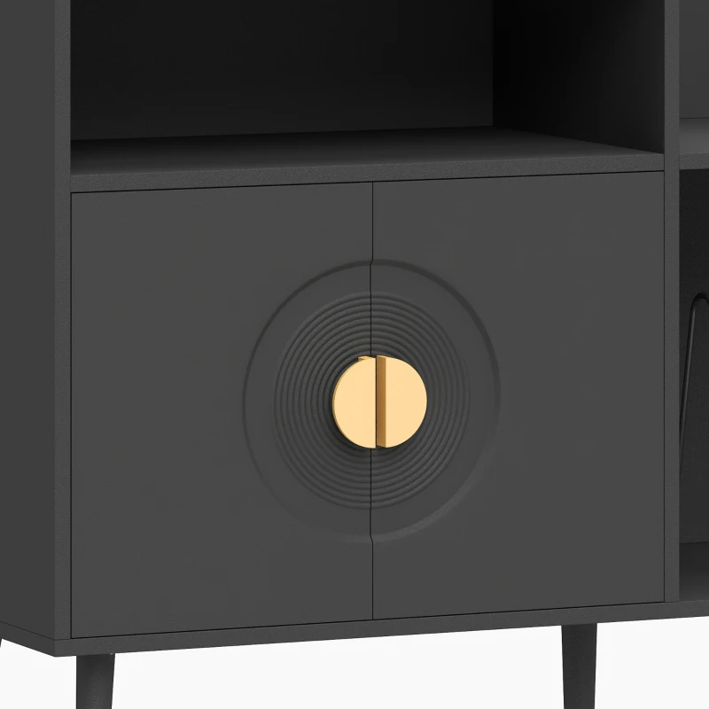 HOMCOM Record Player Stand with Power Outlets, Vinyl Record Holder with Storage Holds Up to 300 Albums, Black