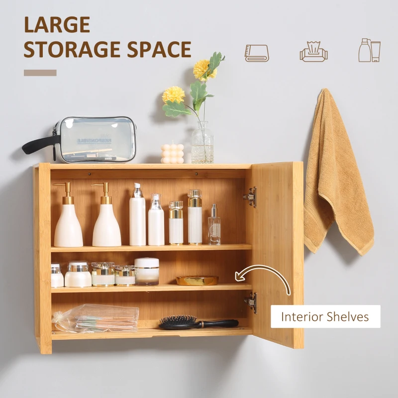 kleankin Planet-Friendly Bamboo Cabinet Bathroom Mirror Storage, Bathroom Wall Cabinet Sink & Over Toilet Storage