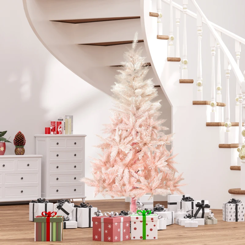 HOMCOM 6ft Unlit Spruce Artificial Christmas Tree with Realistic Branches and 800 Tips, Pink