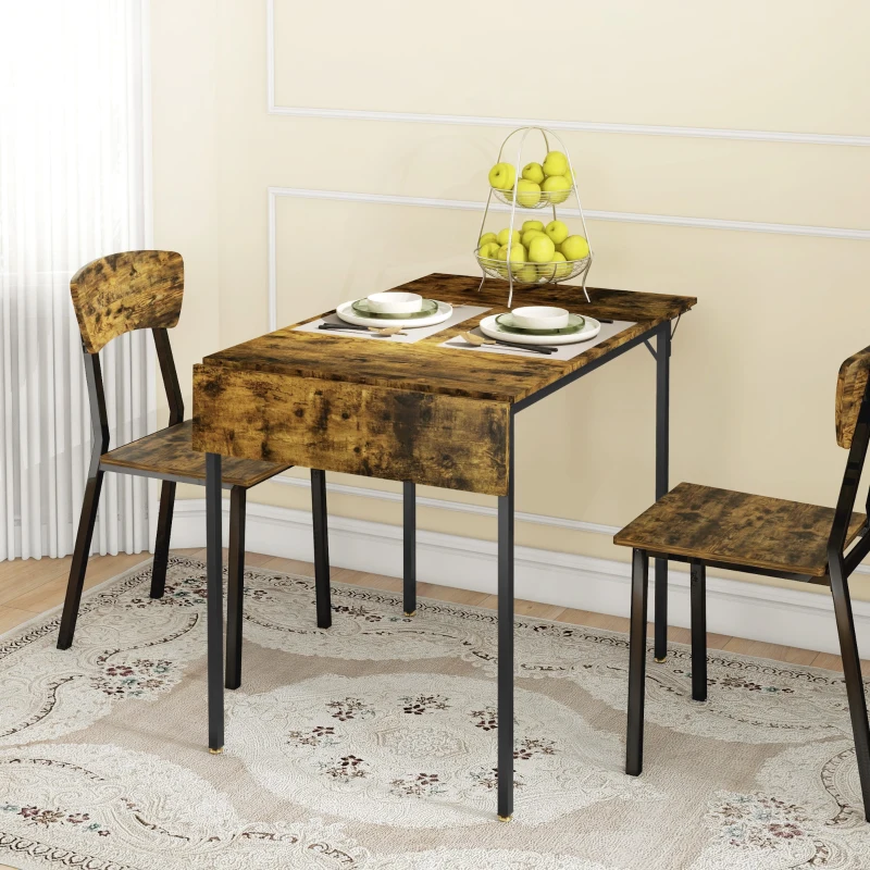 HOMCOM Folding Dining Table for 2 to 4 People, Industrial Drop Leaf Table, Kitchen Table for Small Spaces, Rustic Brown