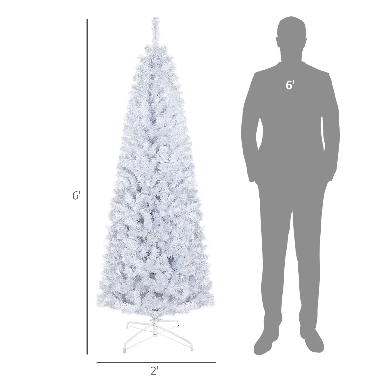 HOMCOM 6 FT Artificial Christmas Tree Pencil Xmas Tree with Stand, 618 Tips, Holiday Home Indoor Decoration for Party, White
