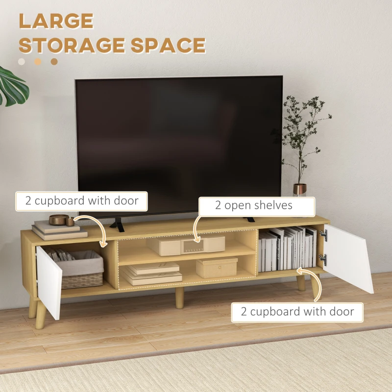 HOMCOM TV Stand for 65 Inch Television, Entertainment Center with Soft Closing Door and Rubberwood Legs, Oak and White