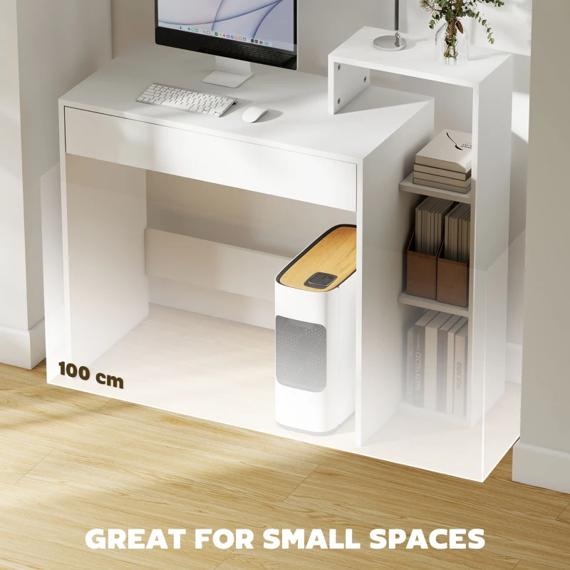 HOMCOM Desk with Storage, Computer Desk with 3 Open Shelves and Drawer White