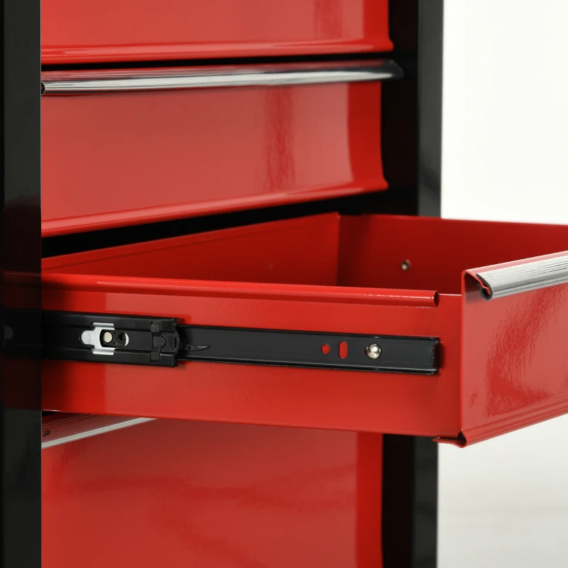 HOMCOM Lockable Tool Cabinet, 5-Drawer Rolling Tool Chest with 4 Universal Wheels, Black and Red