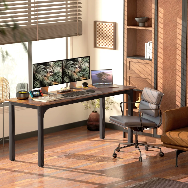 HOMCOM 71" Computer Desk, Desktop Desk with Metal Legs, Rustic Brown