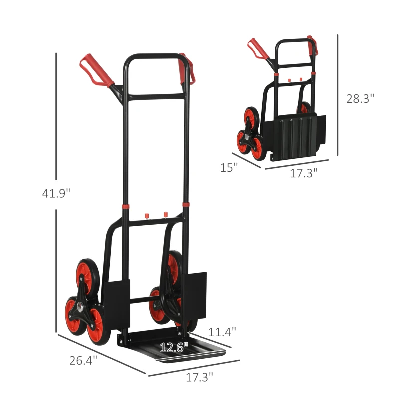 DURHAND 6-Wheels Climbing Stairs Trolley Hand Truck Foldable Steel Load Cart, 264lbs Capacity