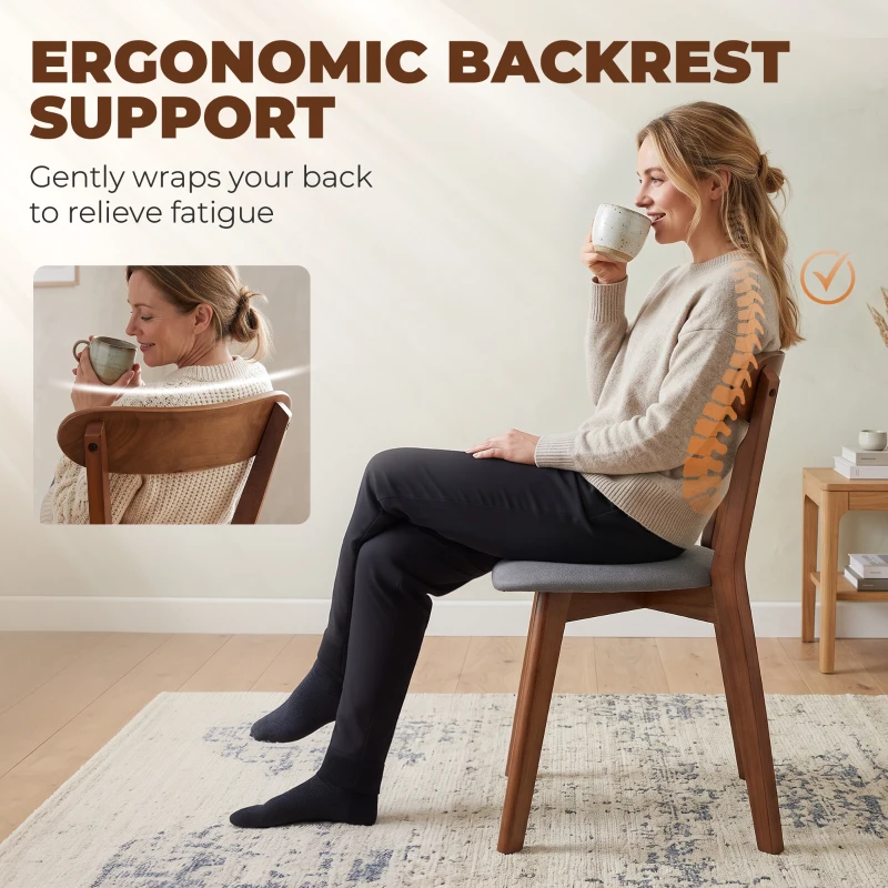 HOMCOM Dining Chairs Upholstered Linen-Look Kitchen Chairs Rubberwood Legs Set of 2 Grey and Brown