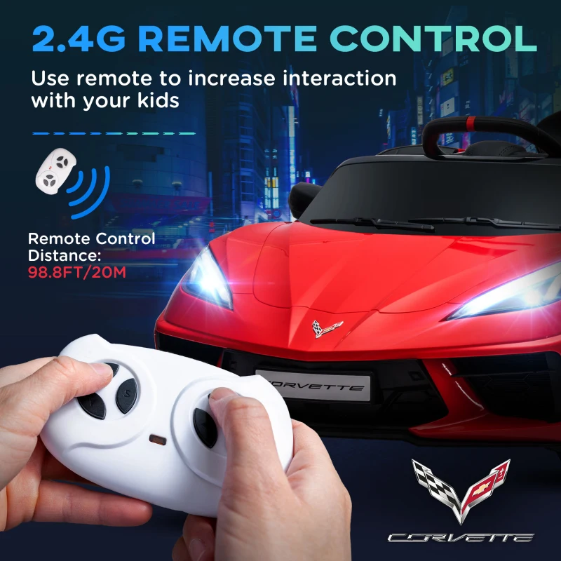 Qaba Chevrolet Corvette Licensed 12V Kids Electric Car with Parental Remote Control, Suspension System, Slow Start, Red