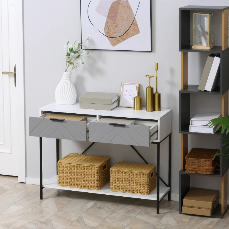 HOMCOM Modern Console Table with 2 Drawers and Open Shelf, Sofa Table for Entryway, Living Room and Hallway, White