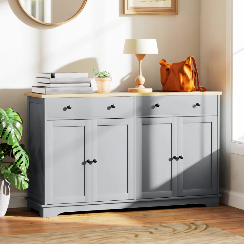 HOMCOM Modern Sideboard, Buffet Cabinet with Storage Drawers, Adjustable Shelves for Living Room, Dining Room, Entryway, Grey
