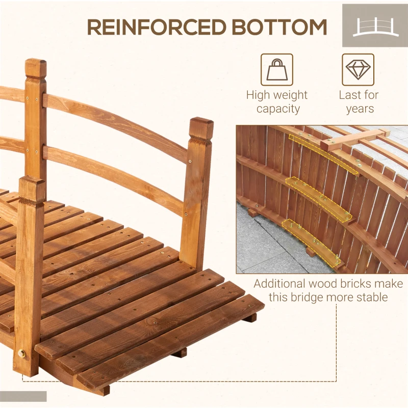 Outsunny 5FT Wooden Garden Bridge Classic Arc Footbridge with Guardrails for Stream Pond Walkway, Orange
