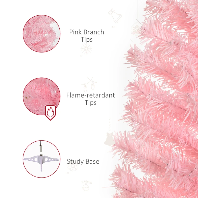 HOMCOM 4FT Artificial Christmas Tree Holiday Xmas Holiday Pencil Tree Decoration with Automatic Open for Home Party, Pink