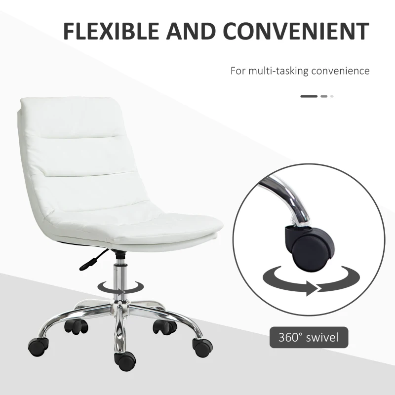 Vinsetto Armless Office Chair Ergonomic Computer Desk Chair Mid-Back Upholstered Task Chair with PU Leather, Adjustable Height and Swivel Seat, White