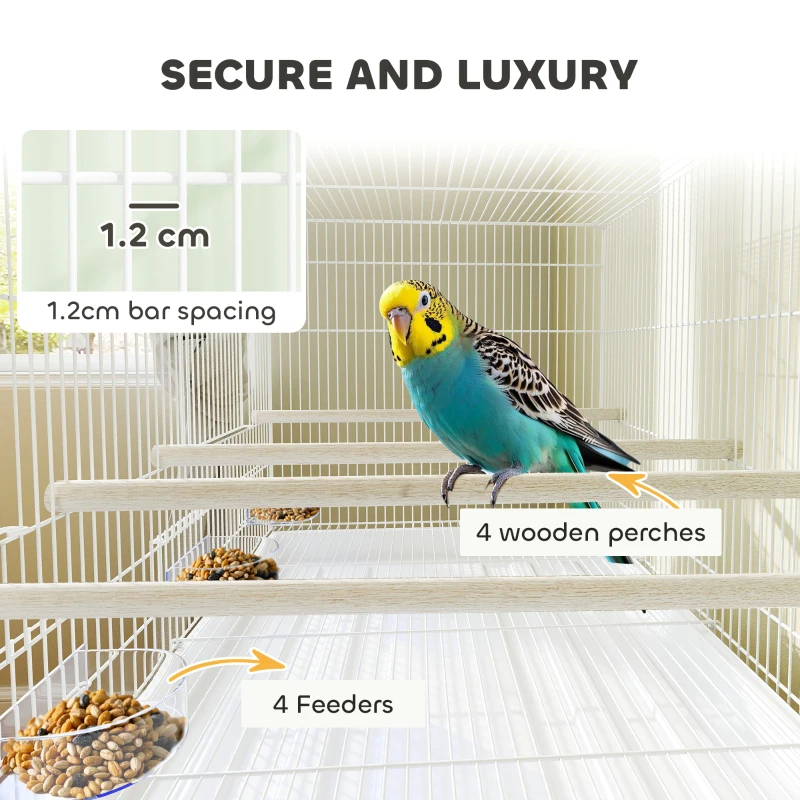 PawHut 46" H Bird Cage, Large Parakeet Cage for Budgie, Lovebird, Canary, Finches with Divider, White