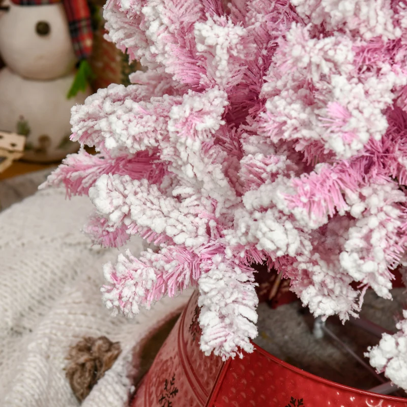 HOMCOM 7.5ft Tall Unlit Snow Flocked Artificial Christmas Tree Slim Pencil Xmas Tree, Pink