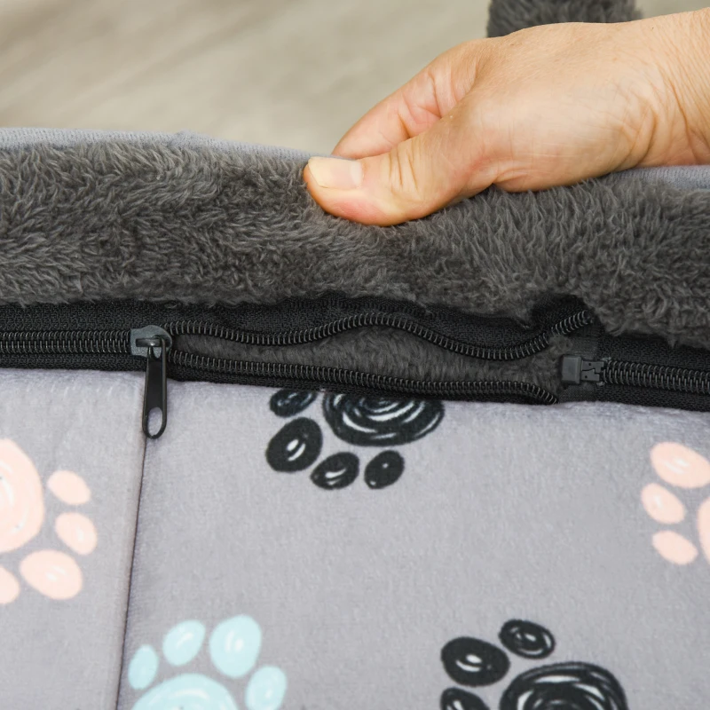 PawHut Heated Cat House Condo, Foldable Enclosed Pet House with Heating Pad for Cats or Small Dogs, Use for Indoor & Outdoor Paw Print Pattern