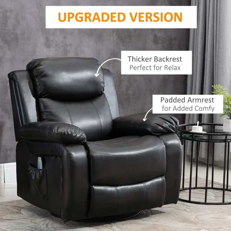 HOMCOM Deluxe Manual Recliner Electronic Massage Sofa Recliner Chair Leather Lounge Black