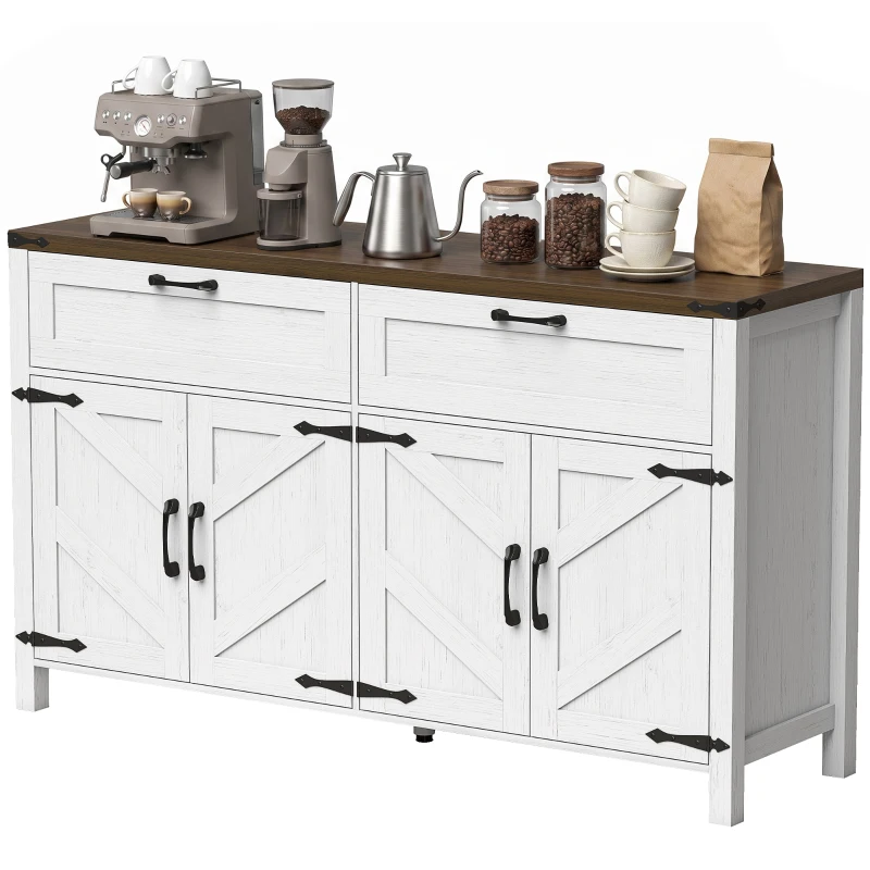 HOMCOM Sideboard Buffet Cabinet with Storage, 55" Large Farmhouse Kitchen Storage Cabinet with 2 Drawers and 4 Doors