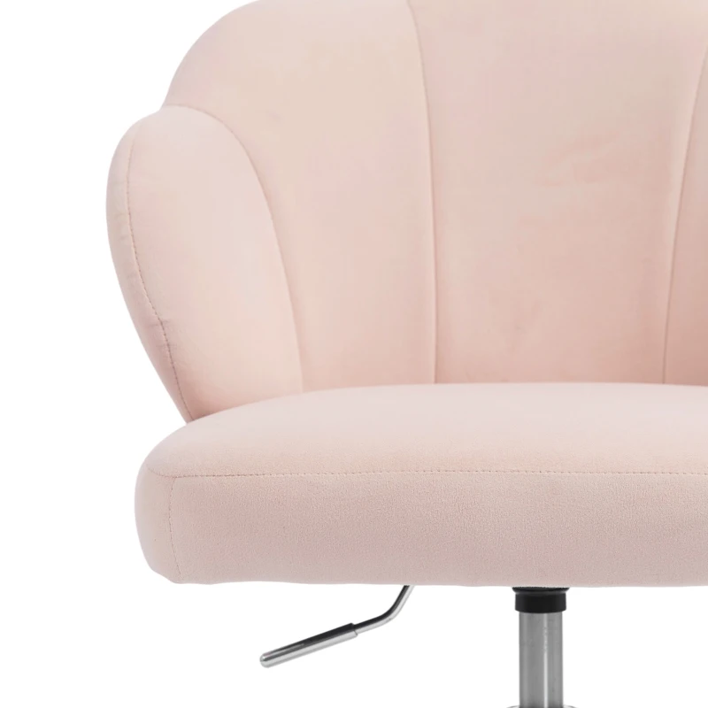 HOMCOM Task Desk Chair, Petal Office Chair with Swivel Wheels with Wide Seat, Velvet, Adjustable Height, Pink