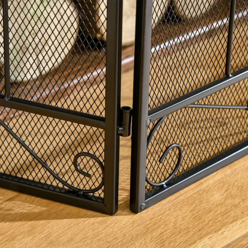 HOMCOM 3-Panel Folding Fireplace Screen, Steel Mesh Fire Spark Guard Cover with Decorative Vine Pattern for Living Room Indoor Decor, 41.25" x 31.75", Black