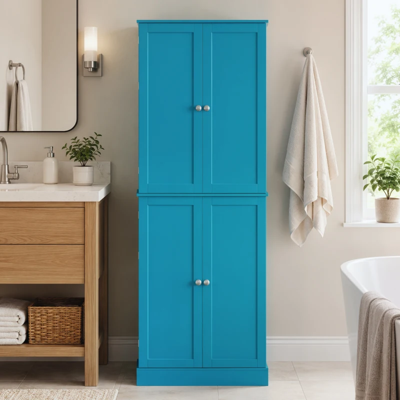HOMCOM 65" Kitchen Cabinet, Kitchen Pantry Cabinet with 4 Doors and 16 Door Shelves for Dining Room, Blue