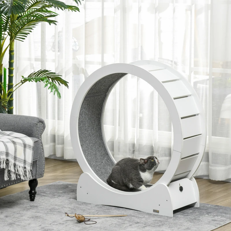 PawHut 30" Cat Exercise Wheel with White Wood Grain