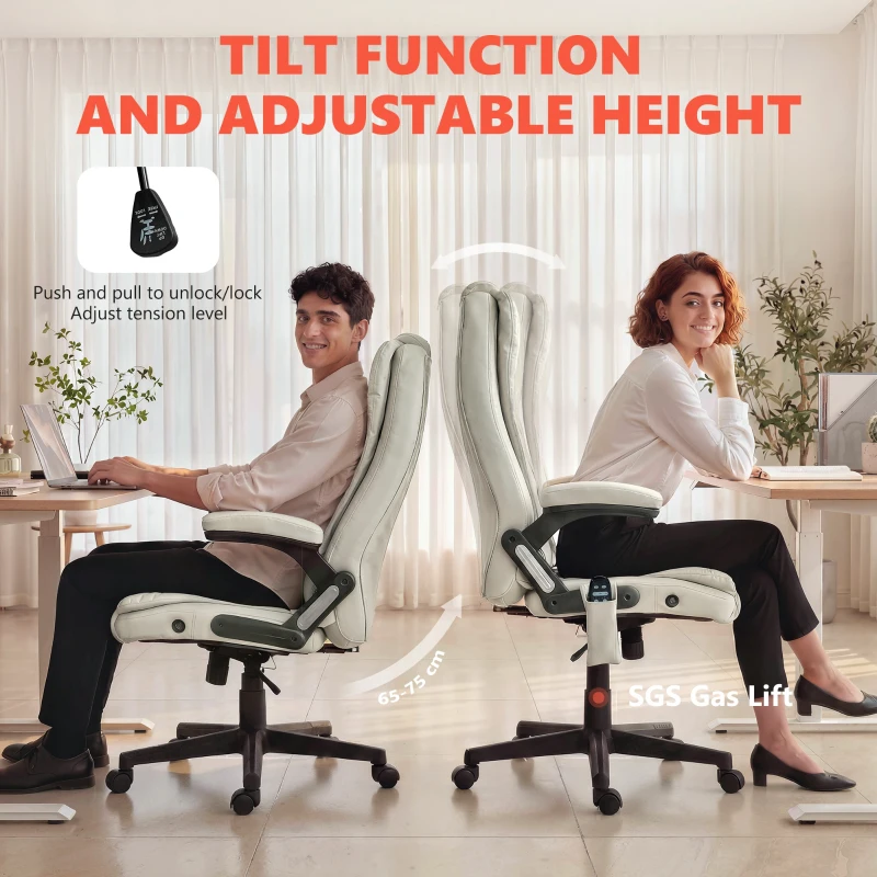 Vinsetto 6 Point Vibrating Massage Office Chair with Heat, Microfiber Massage Desk Chair with Reclining Backrest, Beige