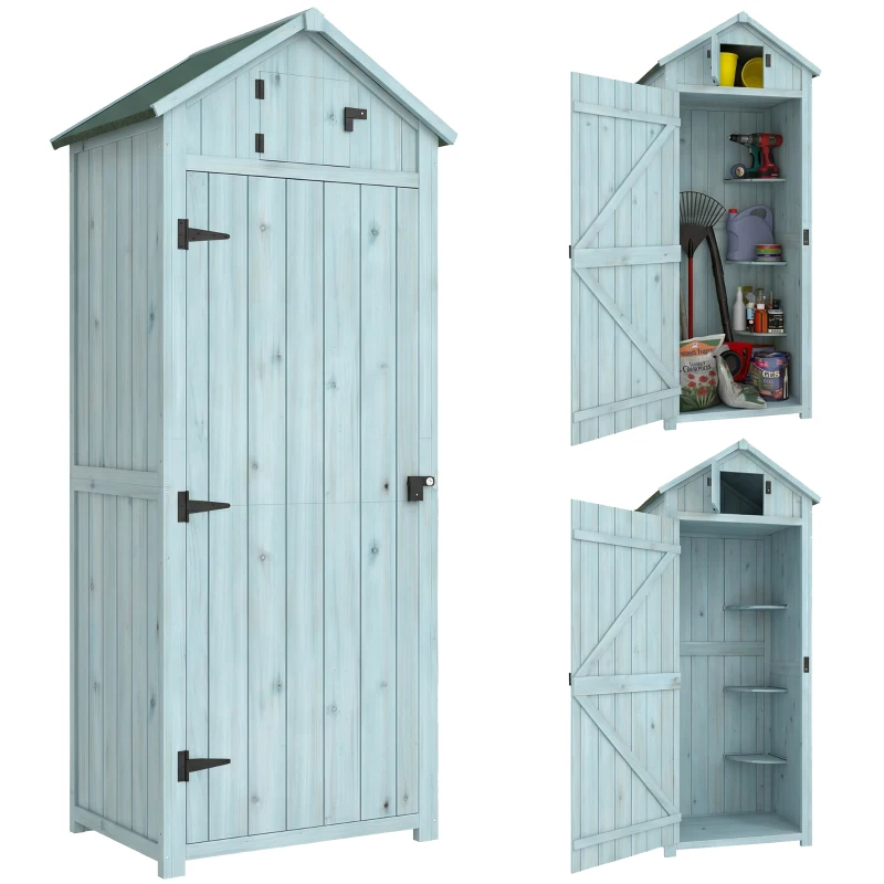 Outsunny 30" x 21" x 71" Garden Storage Shed, Outdoor Tool Utility Storage House  with 3 Tier Shelves and Roof, Blue
