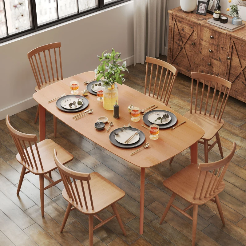 HOMCOM Pine Wood Dining Table for 6, 59" Rustic Rectangular Kitchen Table with Large Tabletop for Dining Room, Natural