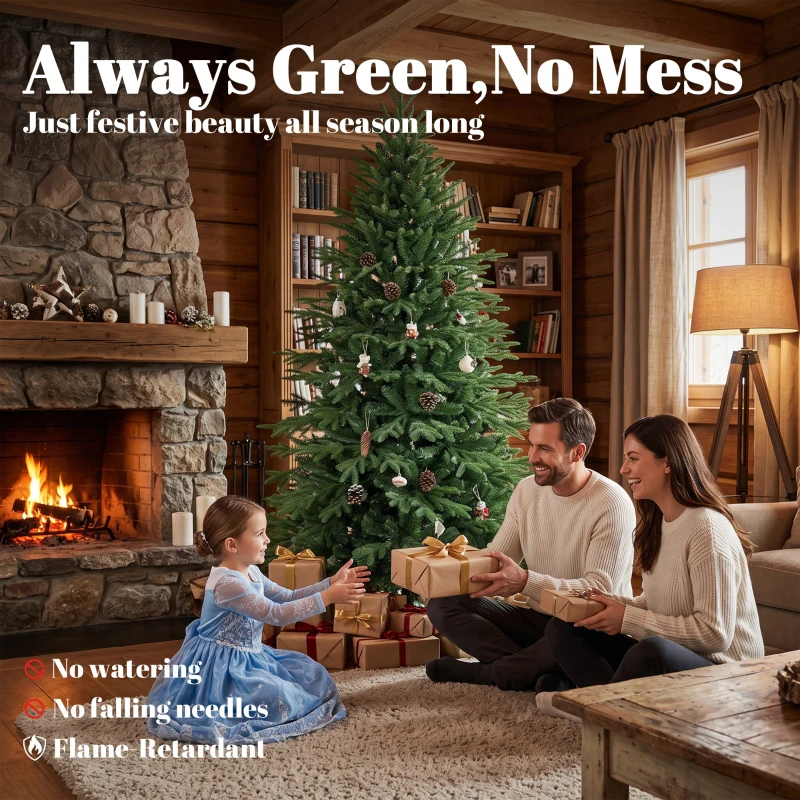 HOMCOM 6ft Artificial Christmas Tree Full Hinged Xmas Tree Metal Base, Green