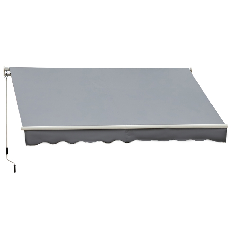 Outsunny 10x8ft Patio Awning Manual Retractable Sun Shade Aluminum Frame Grey
