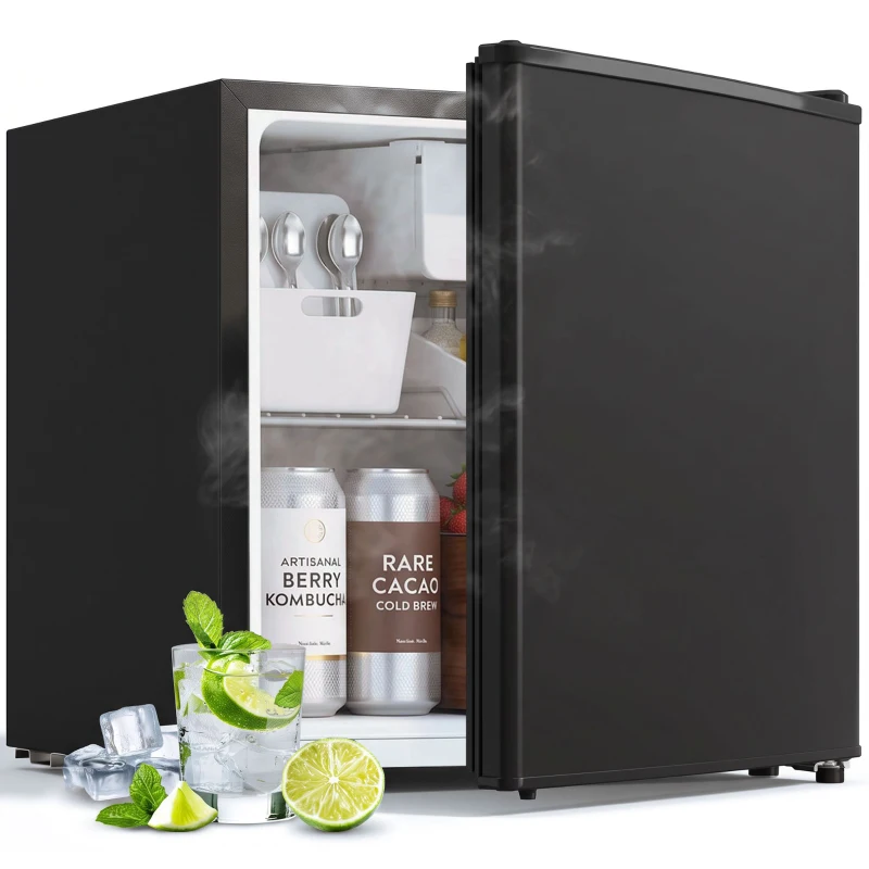 HOMCOM 1.62 Cu Ft Single Door Mini Fridge, Compact Refrigerator with Freezer, Adjustable Thermostat, Black