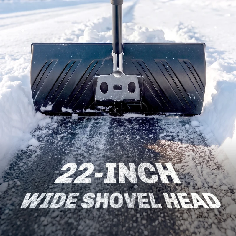 Outsunny 2-in-1 Snow Shovel and Ice Scraper, 22" Heavy Duty Snow Pusher with Metal Wear Strip, Ergonomic Handle for Driveway