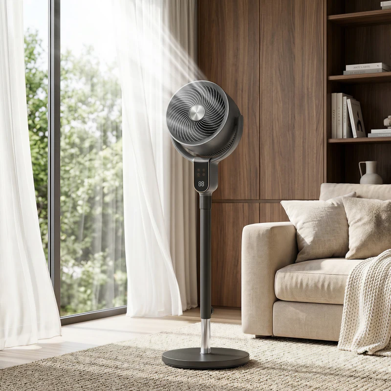 HOMCOM 20dB Standing Fan for Bedroom, 70°+90° Auto Oscillating Fan with 8 Speeds, Remote Control, 12H Timer, Adjustable Height