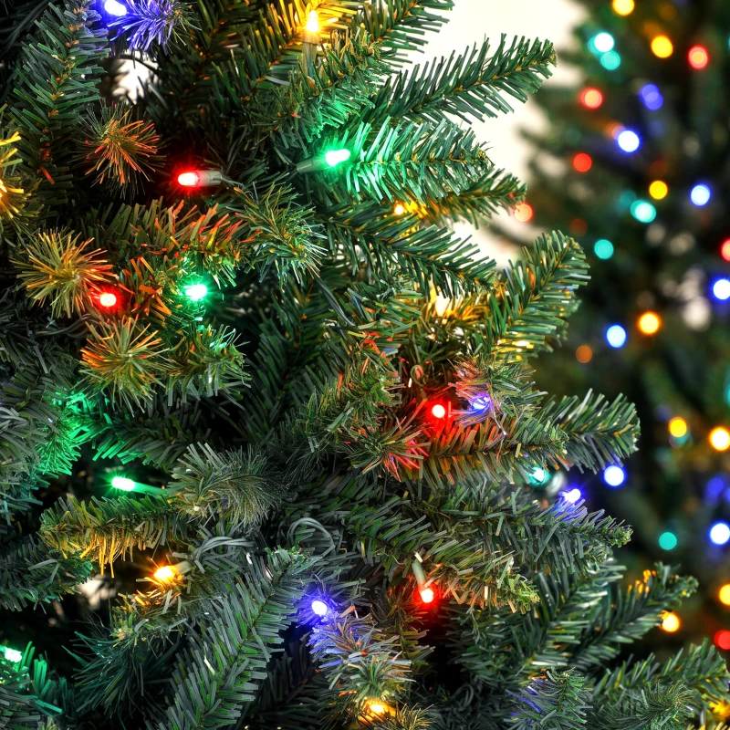 HOMCOM 7.5ft Prelit Christmas Tree, Colorado Blue Spruce, Easy Plug, Hinged Xmas Tree with Warm White & Multi-Colour LEDs